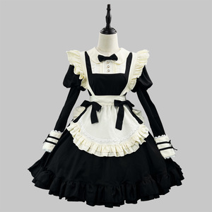 Lolita Black Maid Dress With Apron And Ruffles For Cosplay Role Playing - Product Image 1