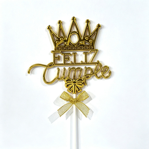 Fabrikpreis Vergoldete Plastik-Krone Feliz Cumple Kuchenaufsatz Schriftzug Spanische Geburtstagsdekoration Quinceanera Party-Deko - Product Image 4