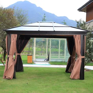 Gazebo rectangular para jardín al aire libre, de 4 lados con mosquitera, para piscina al aire libre, sombra de Patio, cenador de Metal