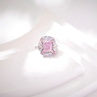 Bague carrée en laiton plaqué or blanc avec zircone rose étincelante, idéale pour les jeunes filles, style coréen, cadeau, vente en gros