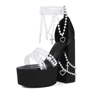 Sandalias de Plataforma con Tacón de Bloque para Mujer, Talla Grande 47, Estilo Sexy Y2K Millennium Spice Girl Lolita Pearl - Product Image 4