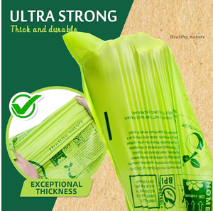 Túi đựng rác sinh học phân hủy hoàn toàn HC 100%, dùng trong gia đình, 13 gallon, màu xanh, có dây rút, có thể ủ phân - Product Image 3