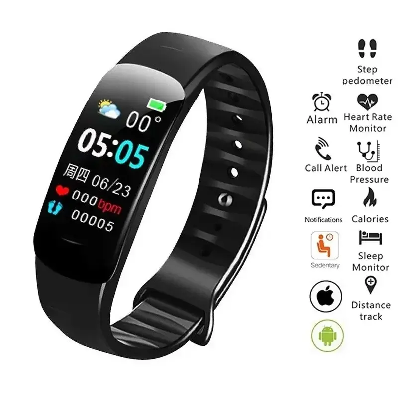 Reloj inteligente C1 PLUS para hombres y mujeres, pulsera deportiva con Bluetooth para contar pasos, rastreador Fiess, frecuencia cardíaca, presión arterial, pulseras para dormir