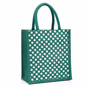 Bolsa de Mano de Lino y Yute con Estampado de Lunares, Base Estructurada, Reutilizable, para Compras, Almuerzo y Viajes - Product Image 2