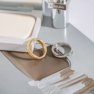 Stainless Steel 18K Gold Double Layer Plain Band Ring Geometric Design Unisex Fashion Jewelry Gift - Product Image 3