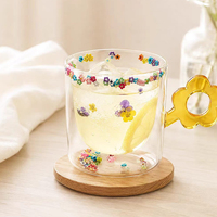 Tasse en verre à double paroi créative et colorée, style sable mouvant, mignonne et résistante à la chaleur, idéale pour les cadeaux et la maison