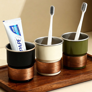 ชุดแก้วน้ำยาบ้วนปากสแตนเลสหรูหรา 3 ใบ แบบสองชั้น สีพื้น พร้อมที่วางแปรงสีฟัน สำหรับใช้ในครัวเรือน - Product Image 1