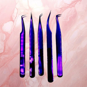 Juego de Pinzas para Extensión de Pestañas de Plasma Morado Intenso, Delgadas, Ligeras, de Acero Inoxidable, Antiestáticas, Duraderas, con Logotipo Personalizado, para Uso en Salón - Product Image 1