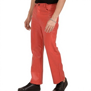 Pantalon en cuir pour homme léger, respirant, avec fermeture éclair, devant plat, taille mi-haute, coupe droite, décontracté, streetwear d'hiver, logo personnalisé - Product Image 4