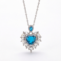 LUOYUNE 2026 Collier Pendentif Cœur Bleu Ailes d'Ange Plaqué Or 18K avec Zircon Cubique et Chaîne en Laiton, Bijou pour Femme, Cadeau, Vente Chaude