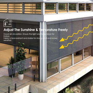 Stores à enroulement motorisés extérieurs sur mesure avec fermeture éclair, résistants au vent et à l'eau, en aluminium, avec système Zip Track et tissu anti-UV - Product Image 3