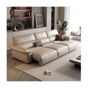 Rising OEM Juego de sofás de cuero modernos de clase alta Muebles para el hogar de cuero de lujo ligero Base de acero inoxidable Sala de estar Accent Suite - Product Image 3