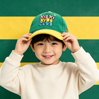 Custom Verstelbare Casual Mode 5-Panel Cap Kids 2 Tone Groen Geel 3d Borduurwerk Kinderen Corduroy Baseballpet Voor Jongen Meisjes