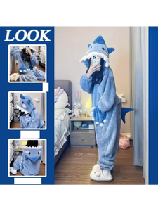 Pyjama <span class=keywords><strong>Kigurumi</strong></span> unisexe à capuche requin dessin animé, en polyester confortable, pour adulte, idéal pour les fêtes costumées et Noël, motif animal - Product Image 4