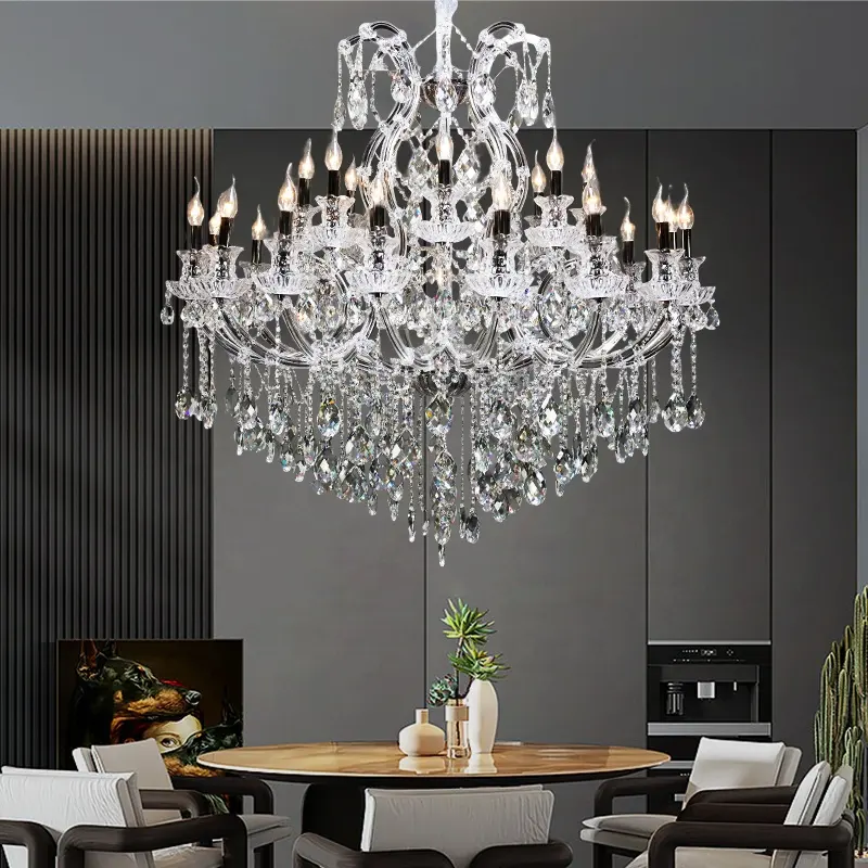 Zhongshan Hot Sale K9 Crystal 25 Lights Pearl Black Crystal Candle Chandelier For Wedding Living Room Dining Room