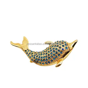 Boîte à bijoux avec dauphin en diamant bleu brillant série d'animaux marins cadeaux artisanaux en métal souvenir
