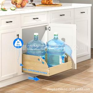Wooden pull-out frying pan storage rack, wooden <b>pot</b> <b>lid</b> holder, solid wood cutting board organizer rack inside kitchen cabinets - Product Image 3