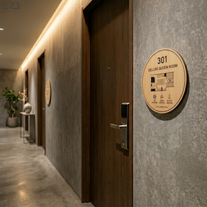 Plaque de porte personnalisée EZD pour hôtel, complexe hôtelier ou appartement, en stratifié compact HPL, avec carte d'évacuation et signalétique directionnelle - Product Image 4