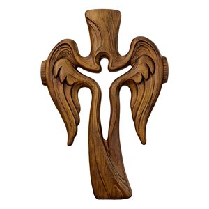 Décoration murale en bois en forme de croix d'ange, crucifix mural de Jésus, 14 pouces, fait main, avec crochet, cadeau chrétien, <span class=keywords><strong>Ascension</strong></span> de Jésus - Product Image 1