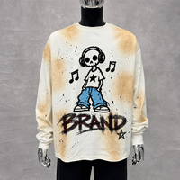 T-shirt Homme Personnalisé 100% Coton Impression DTG Coupe Ample Courte Manches Longues Effet Délavé Éclaboussures de Peinture