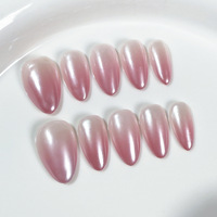 Ongles artificiels réutilisables en acrylique, effet Chrome, style French Press-on, forme Amande, avec French Manucure Rose Nude et Blanc Scintillant Aurore