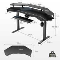 Bureau de jeu réglable en hauteur de nouvelle conception avec étagères convertibles à LED, moteur double électrique, design à fentes, noir