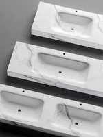 Ensemble de meuble-lavabo de salle de bain ovale monobloc thermoformé en dalle de pierre blanche classique avec support dissimulé sous le comptoir sur mesure