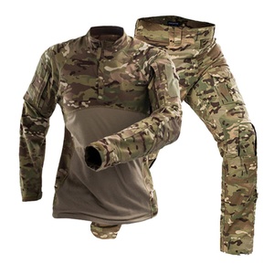Ensemble de tenue de combat tactique pour homme à manches longues, respirant, pour entraînement extérieur, camouflage, en coton, avec t-shirts et collants très extensibles - Product Image 3
