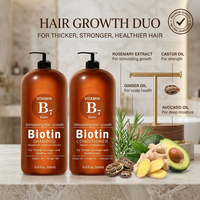 Ensemble Shampoing et Après-Shampoing Nourrissant à la Biotine 500ml, Gel Végétalien Épaississant à l'Huile de Ricin et au Gingembre, Anti-Pelliculaire, Favorisant la Croissance Capillaire pour Tous