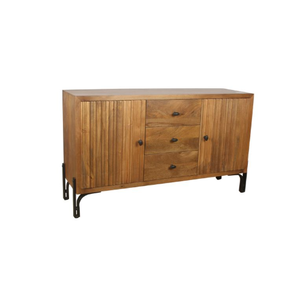 Buffet en bois moderne, artisanal, écologique, à 3 tiroirs et 2 portes, avec pieds en métal élégants, pour hôtel, salle à manger, salon - Product Image 4