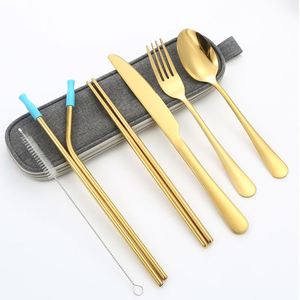 Utensils Travel Camping Cutlery Straws Portable Case Stainless Steel Flatware Set - Product Image 2