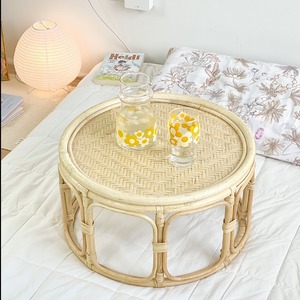 Indonesian White Durable Rattan Coffee <strong>Table</strong> Elegant Modern Design Small Bay Window Low Tray for Living Room Sofa Camping <strong>Picnic</strong>