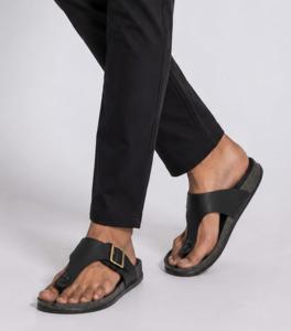 Men’s Black Double Strap <b>Sandals</b>, Adjustable Buckle Slide Slippers, Open Toe Casual Footwear with Comfortable EVA Sole - Product Image 5