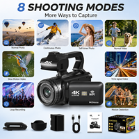 Caméscope DV 4K avec capteur CMOS 64MP, suivi du visage, zoom optique 20X, écran tactile 4,0 pouces, Wi-Fi et lumière d'appoint à griffe porte-accessoire