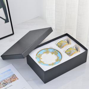 Juego de comedor de girasol naranja y azul de lujo británico superventas, tazas y salsas de porcelana de boca recta - Product Image 4