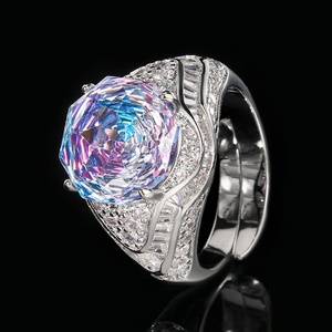 Fashion Jewelry Eco-friendly Copper Rose Cut 12mm Pink Zircon Unique Style Diamond <b>Adjustable</b> Band <b>Ring</b> for Statements - Product Image 4