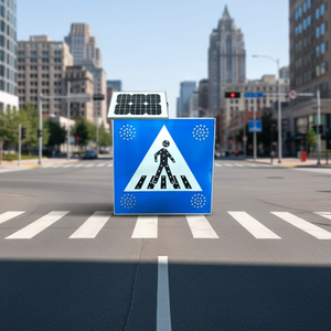 Panneau de signalisation routière à LED clignotant solaire pour la sécurité routière, panneau de passage pour piétons à LED clignotant - Product Image 1