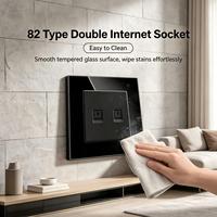 UBARO 82*82mm Type RJ45 Double prise murale avec panneau en verre trempé, cadre métallique, IP41, résistant aux manipulations, faible tension