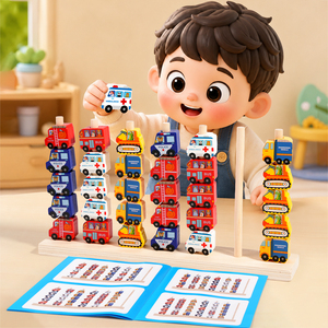 Wooden Vehicles Counting Stacking Math Learning Blocks Balance Scale <b>Educational</b> <b>Toy</b> for Kids 3-6 Years Unisex - Product Image 1