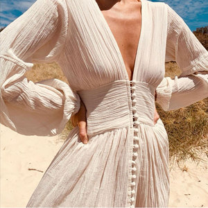 Vestido informal de gasa para <span class=keywords><strong>mujer</strong></span>, elegante, Vintage, con cuello en V, manga larga, <span class=keywords><strong>ropa</strong></span> de <span class=keywords><strong>mujer</strong></span> con curvas, vestidos para fiesta Midi - Product Image 4