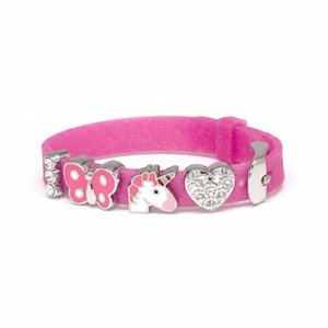 Biojoux Brand BJB011 Kid Charm <b>Bracelet</b> Glitter Fuchsia 4 Charms Stainless Steel Gold Plated 24k <b>Cute</b> - Product Image 2