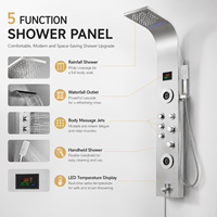 Panneau de douche haute pression en acier inoxydable avec affichage LED thermostatique, pommeau de pluie, jets latéraux et douchette à main pour hôtels