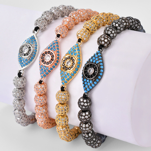 Braccialetto F306 fatto a mano con micro intarsi CZ, occhi arcobaleno, ciondolo, bracciale regolabile in macramè con grandi occhi del diavolo - Product Image 2