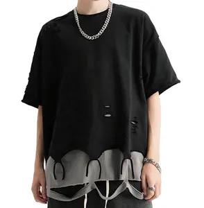 2024 летняя модная дизайнерская Высококачественная футболка больших размеров, оптовая продажа, мужские футболки с коротким рукавом, свободные края, махровые футболки с дырками