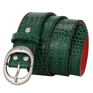 <span class=keywords><strong>Cinture</strong></span> in Vera Pelle di Vacchetta di Alta Qualità con Motivo Alligatore Verde e Fori a Stella, Design Casual alla Moda - Product Image 3