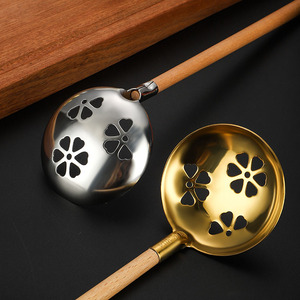 Mới Đến Thép Không Gỉ Súp Múc Với Tay Cầm Bằng Gỗ Nhà Bếp Rỗng Trong Skimmer Muỗng Công Suất - Product Image 5