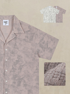 MT2718バケーションスタイル卸売カスタム180gキャンプカラータイダイワッフルシャツメンズハワイシャツ - Product Image 6