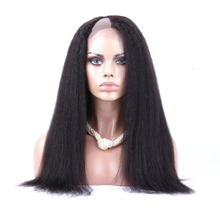 Wholesale 100% Unprocessed Remy Full Lace Human Hair U Part Wig Kinky Straight 3/4 V Part Wig Blow Out Coarse Yaki