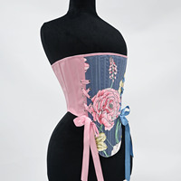 Corset Bustier Floral Rose Antique Style Romantique Français Cottagecore Ajusteur de Taille Vintage avec Ourlet Pointu