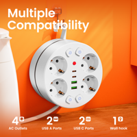 Multiprise avec cordon rotatif, protection contre les surtensions et les surcharges, 9 prises EU, 4 AC, 2 USB, 2 Type C, OEM/ODM